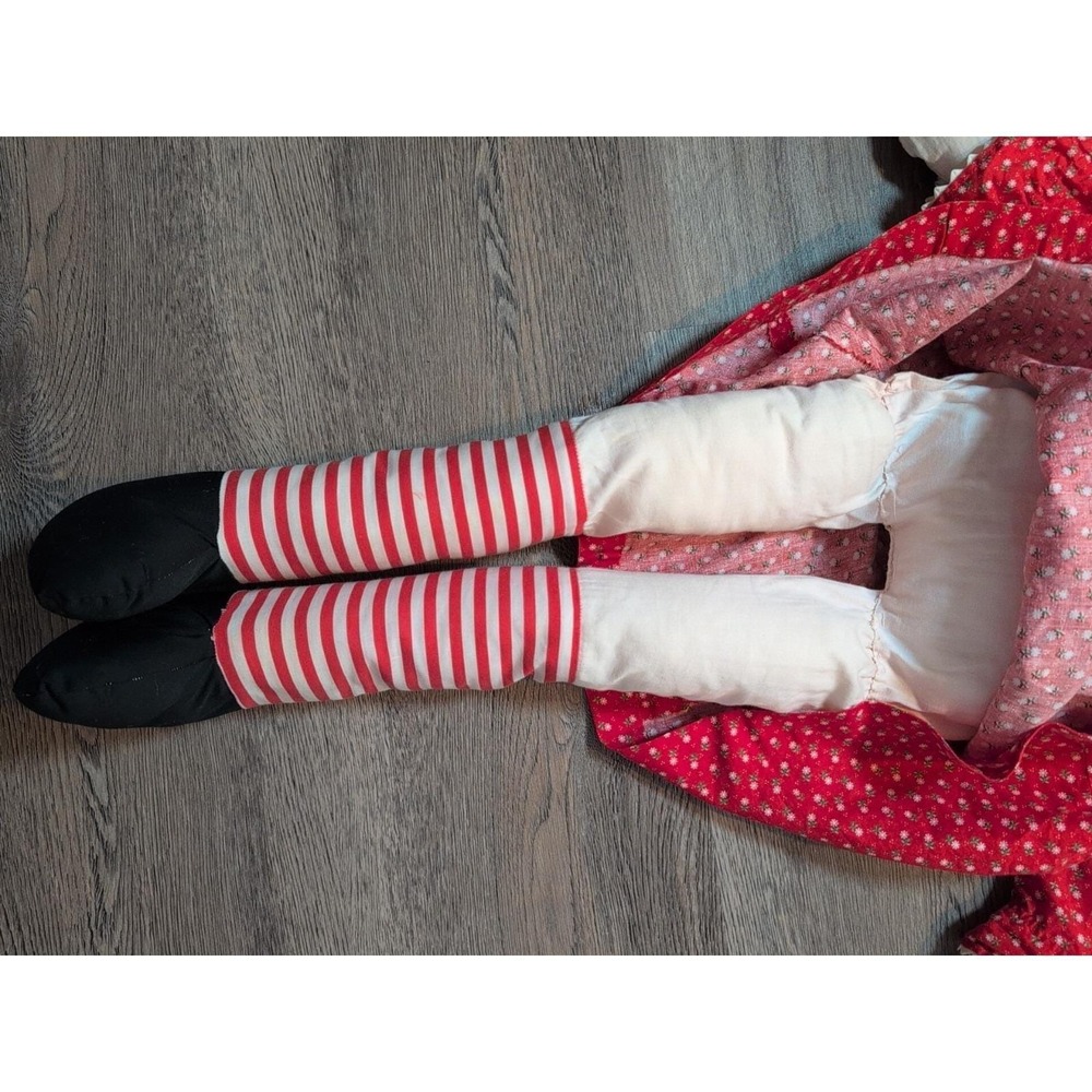 Vintage Raggedy Ann Handmade Rag Doll Red Floral Dress Yarn Hair 36 Inch - Picture 8 of 16